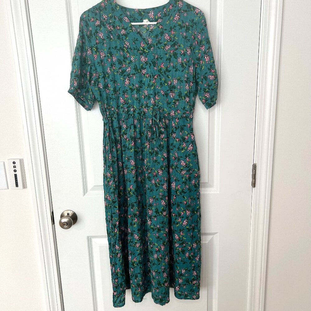 Bohemian Floral Maxi Dress Women's Size Large Pockets
